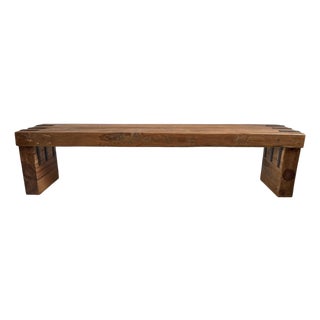 Simple Farmhouse Salvaged Teak Bench W/Iron Details For Sale