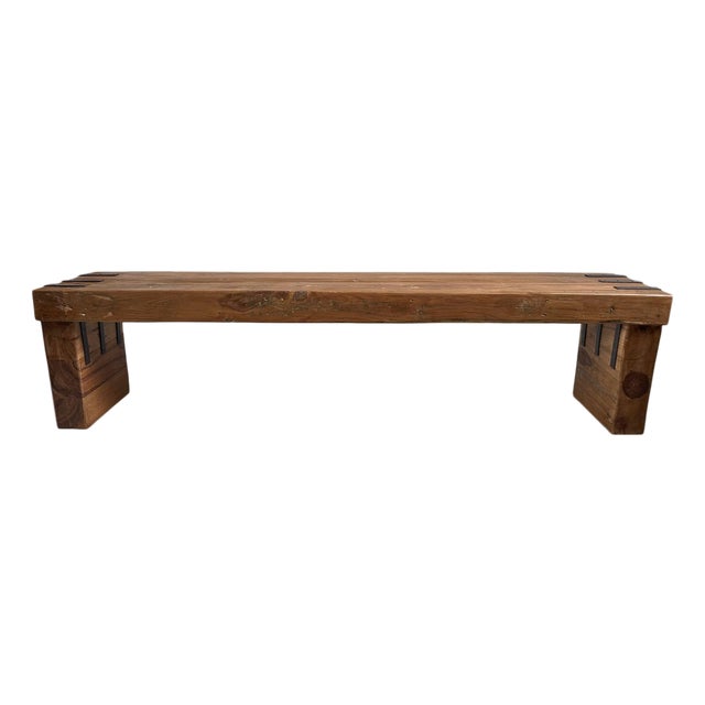 Simple Farmhouse Salvaged Teak Bench W/Iron Details For Sale