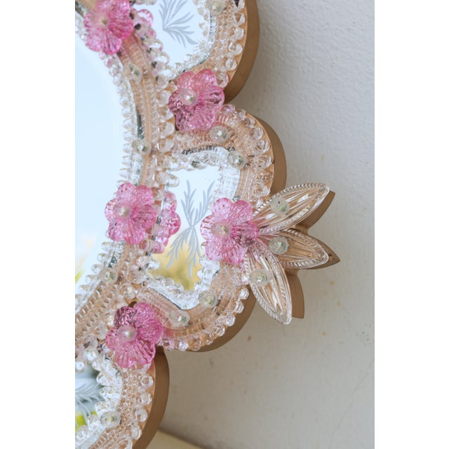 Excepetional Vintage Pink Murano Glass Wall Mirror For Sale - Image 9 of 13