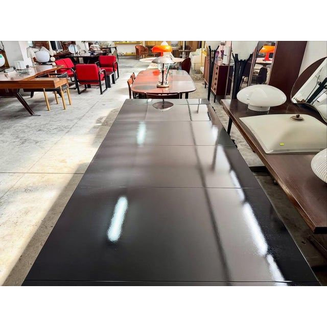Black Extendable Console Table with Metal Frame and Black Lacquered Finish, 1980s For Sale - Image 8 of 9