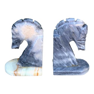 Vintage Gray Horse Alabaster Bookends - Set of 2 For Sale