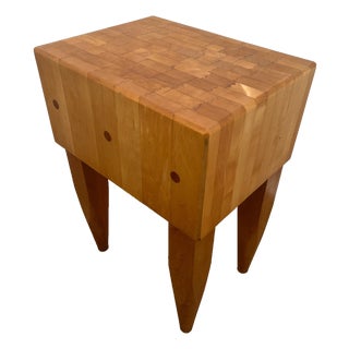 Vintage Butchers Block Carving Kitchen Table Solid Dovetail End Maple Slab For Sale