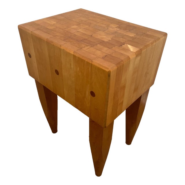 Vintage Butchers Block Carving Kitchen Table Solid Dovetail End Maple Slab For Sale