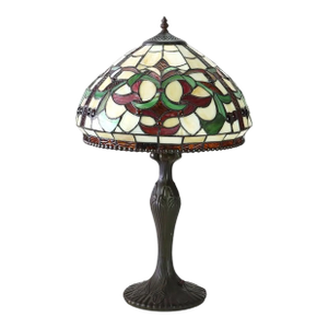 Vintage Leaded Stained Glass Table Lamp With Jewels Mid 20thC