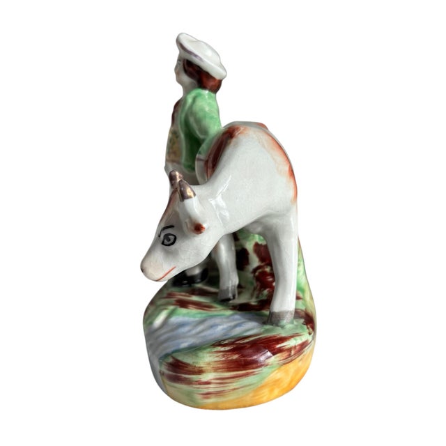 Victorian Antique English Staffordshire Milkman and Milkmaid With Cows Pair For Sale - Image 3 of 12