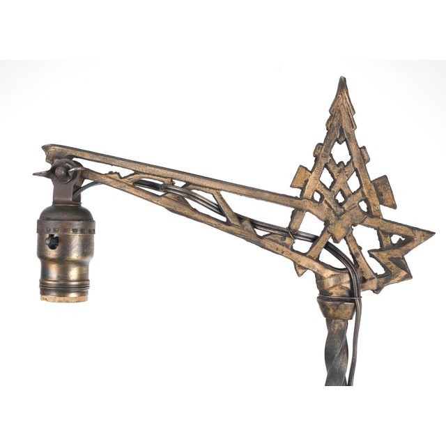 Black Mid 20th Century Restored Art Deco Cast Iron Bridge Floor Lamp For Sale - Image 8 of 15