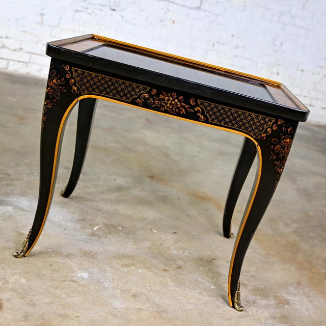 1982 Drexel Heritage Et Cetera Collection Chinoiserie Black Painted & Burl & Ormolu Accent End Table For Sale - Image 6 of 12