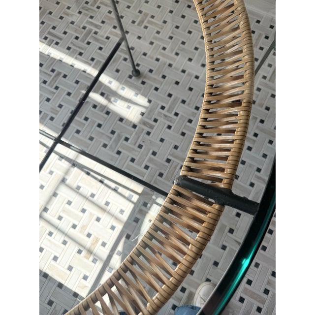 Metal Vintage Dining Set- Wrought Iron & Resin Wicker, Glass Top Table, 4 Chairs Attributed to Arthur Umanoff for Shaver Howard For Sale - Image 7 of 10