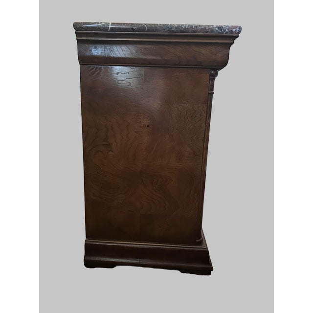 Henredon Late 20th Century Henredon Burl Elm Neoclassical Marble Top Nightstand Bedside Chest For Sale - Image 4 of 11