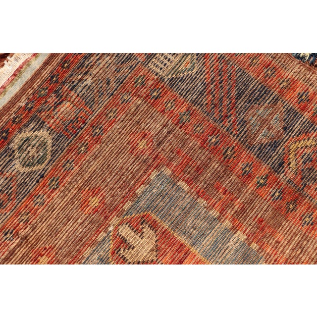 Vintage Turkish Tulu Rug With Bold Red Field and Blue Geometric Motifs For Sale - Image 12 of 12