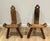 This beautiful pair of Brutalist tripod low chairs is made of carved and embossed wood. It is a French work. Circa 1950