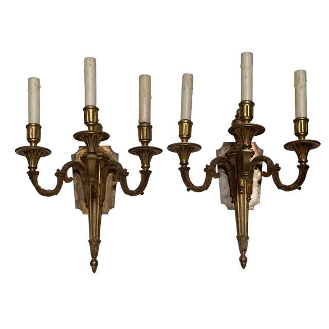 Neoclassical Antique French Bronze Neoclassical Light Wall Sconces - a Pair For Sale - Image 3 of 4