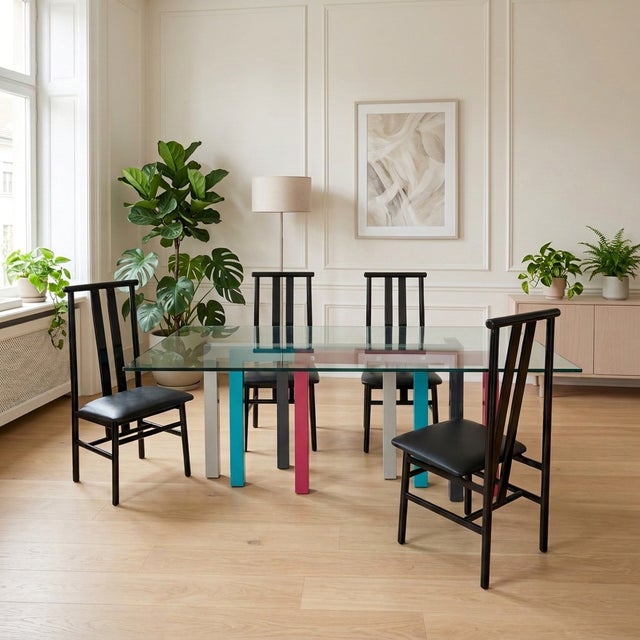 Saporiti Italia Vintage Glass and Lacquered Wood Dining Table from Saporiti Italia, Italy, 1980s For Sale - Image 4 of 7