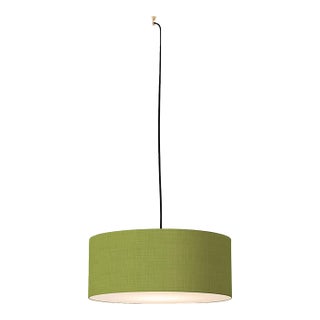 Stretch Swag Lamp, Avocado Linen Shade, Weathered Brass, for Living Room or Bedroom For Sale