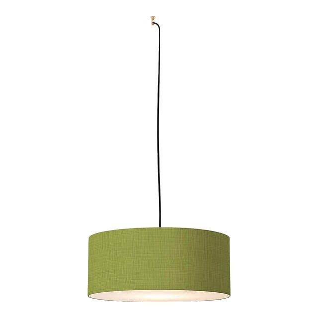 Stretch Swag Lamp, Avocado Linen Shade, Weathered Brass, for Living Room or Bedroom For Sale