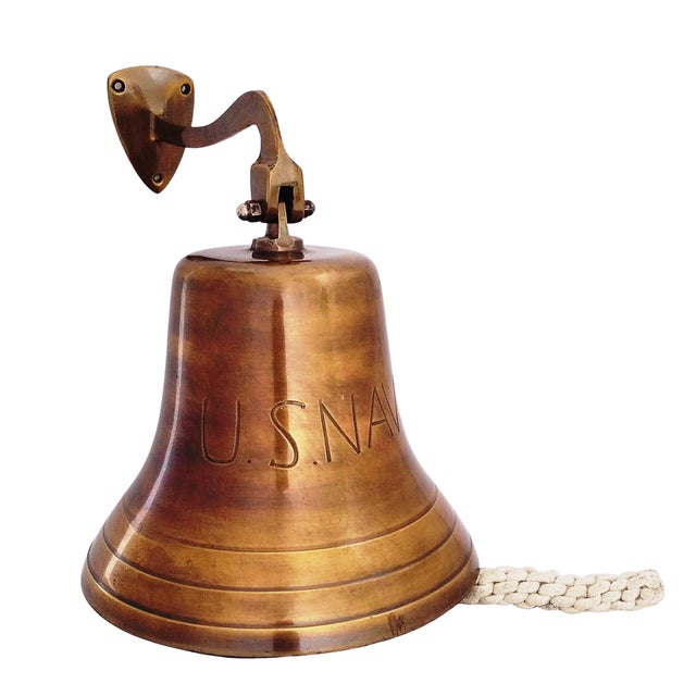 1970s Vintage 1970s Solid Brass Us Navy Ship Bell For Sale - Image 5 of 8