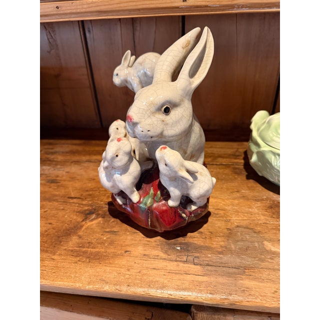 Antique White Ceramic Glazed Rabbit Family Centerpiece Majolica For Sale - Image 8 of 10