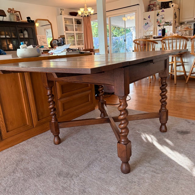 Chestnut Vintage Jacobean Revival Solid Wood Dining Table With Barley Twist Legs For Sale - Image 8 of 9