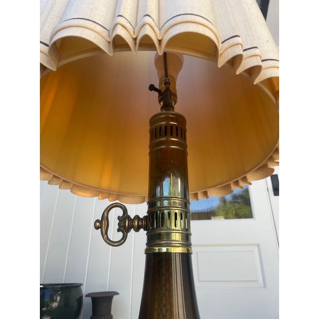 Midcentury Modern Large Vintage Smoked Glass Kerosene Lantern Inspired Table Lamp For Sale - Image 4 of 6