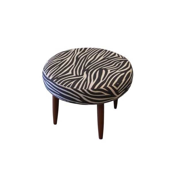 Danish Stool in Teak with Zebra Striped Upholstery, 1960s For Sale - Image 11 of 11