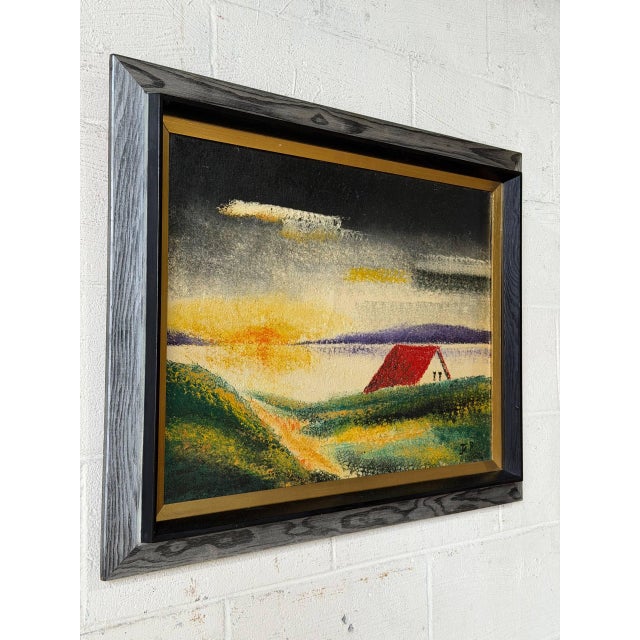 j.p. Signed Rural Landscape Oil Painting on Canvas Vintage Mid-Century Modern 1970s For Sale In Los Angeles - Image 6 of 9