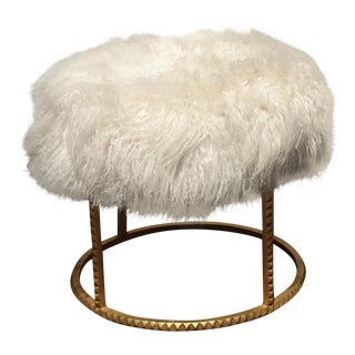 Contemporary Modern Style Bench With White Faux Mangolian Fur West Elm Style For Sale