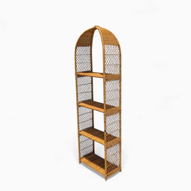 Vintage 1970s Arched Rattan & Cane Étagère, Four-Tier Shelf For Sale - Image 9 of 18