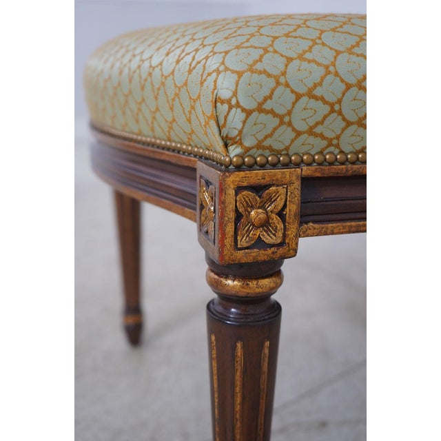 Set of 8 American Made Vintage Louis XVI Round-Back Dining Chairs With Pastel Blue and Gold Fabric by Nancy Corzine Furniture For Sale - Image 9 of 13