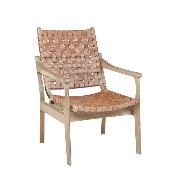 Contemporary Matthew Izzo Home Accacia Wood and Leather Weave Urban Armchair For Sale - Image 3 of 3