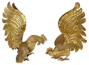 Italian Gold Plated Fighting Cockerel Ornaments, 1960s, Set of 2