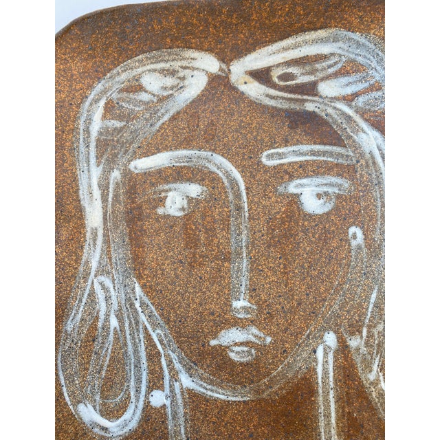 2020s Handmade Earthenware Slip Painted Platter With Figure For Sale - Image 5 of 6