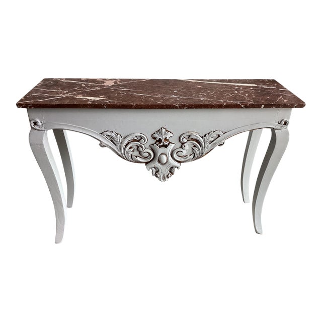 French Painted Console Table W/Marble Top For Sale