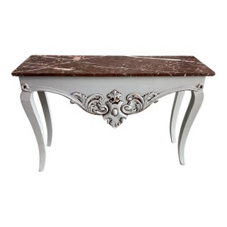Unique French Painted Console Table W/Marble Top For Sale