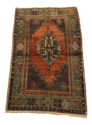 Vintage Handmade Wool Tribal Rug- 3′8″ × 5′7″