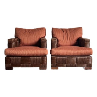 Vintage Donghia “Block Island” Woven Rattan Lounge Chairs - A Pair For Sale