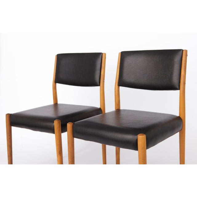 Mid-Century German Beechwood Chairs with Black Faux Leather Seats, 1970s, Set of 2 For Sale - Image 3 of 9