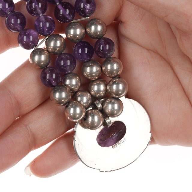 16" Vintage Carol Felley Amethyst and Sterling Southwestern Necklace For Sale In Austin - Image 6 of 11