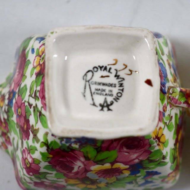 Mid 20th Century Royal Winton Grimwades Summertime Chintz Pattern Creamer and Open Sugar Bowl For Sale - Image 10 of 11