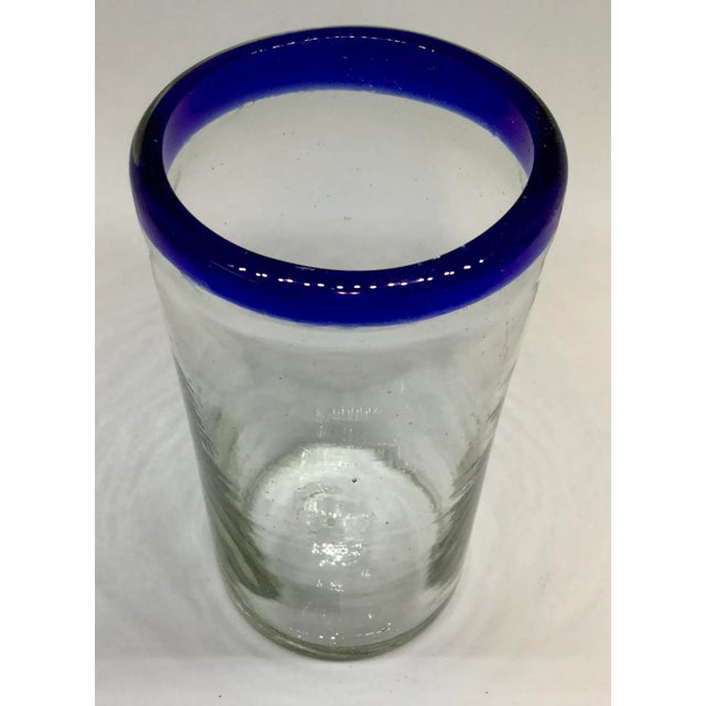 Glass Vintage Cobalt Blue Rimmed Flower Vase For Sale - Image 7 of 9