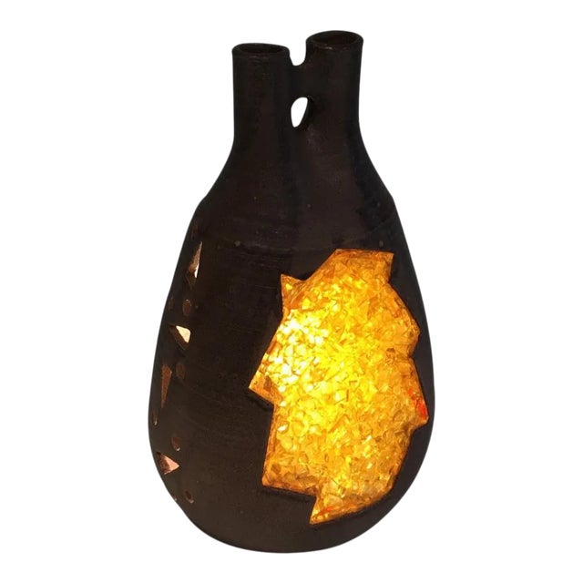 Ceramic and Yellow Glass Lamp, Circa 1970 For Sale