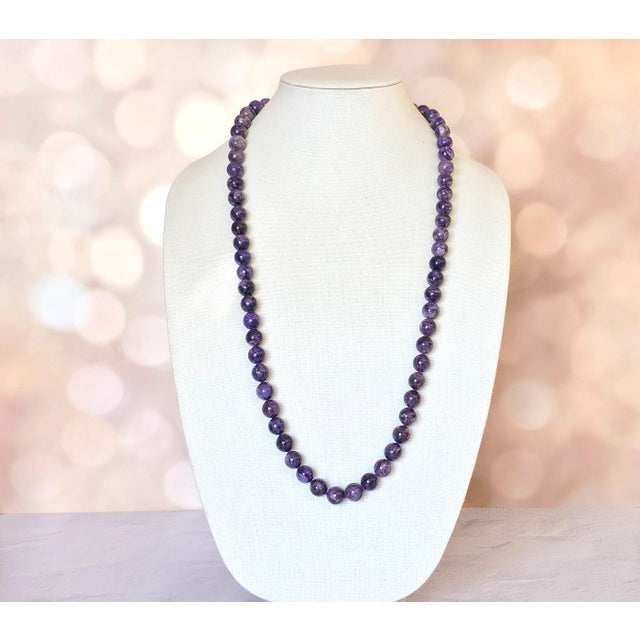 Early 21st Century Charoite Long Necklace With Gilt Silver Charoite Clasp, 33.5" For Sale - Image 5 of 8