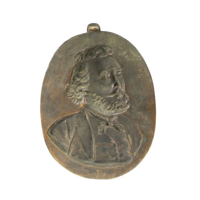 19th C Lg Bronze Bas-Relief Wall Medallion Portrait Leon Gambetta (1838-82) For Sale - Image 9 of 12