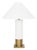 Matthew Izzo Home Bishop Glossy White Lacquer Table Lamp With Brushed Brass Base and White Linen Coolie Shade For Sale