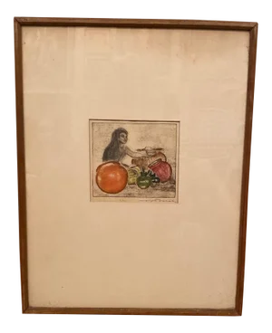 Max Pollak Original Signed Colored Etching Mexican Girl With Pots