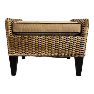 Vintage Weaved Bamboo Ottoman With Cushion Seat For Sale