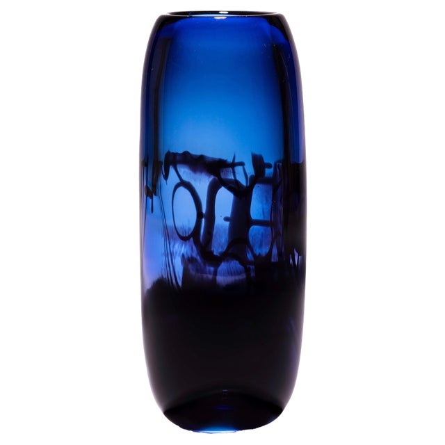 Harvest Graal Blue and Black Glass Vase by Tiina Sarapu For Sale