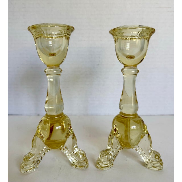 Elegant and collectible, this pair of Depression Era Heisey No. 1401 Empress candlesticks was produced during the 1930s...