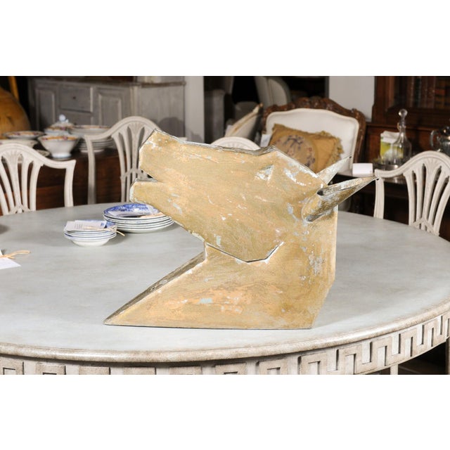 French 1890s Gilded Zinc Horse Head Sculpture with Angular Traits and Patina For Sale - Image 11 of 12