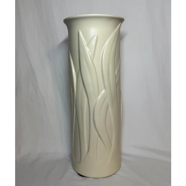 The Haeger Potteries Haeger 20” Tall Column Vase Relief Foliage Leaves For Sale - Image 4 of 10