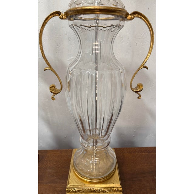 A circa 1960s French crystal urn style table lamps for Marbro Lamp Company, The lamps are in excellent vintage condition,...